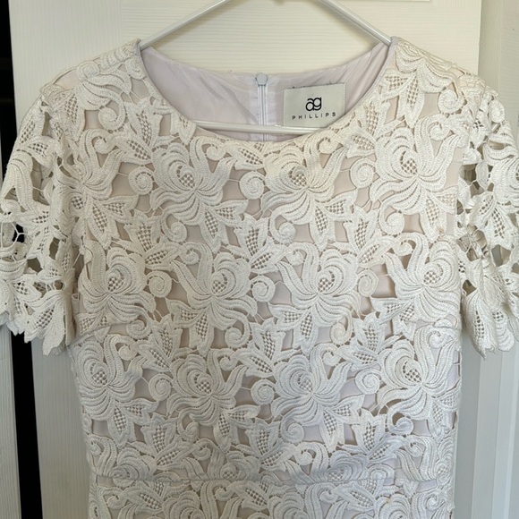 AG Phillips Andrea Phillips Floral Dress Guipure Lace Italian Silk Ivory Size 8 - Picture 4 of 16